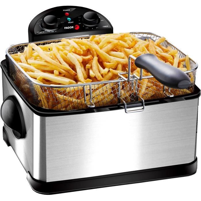 FAGOR FG124 - Friteuse Electrique - 4L - 2000W - 1,8 Kg de frites - 3 Paniers - Filtre carbone anti odeurs - Corps en inox