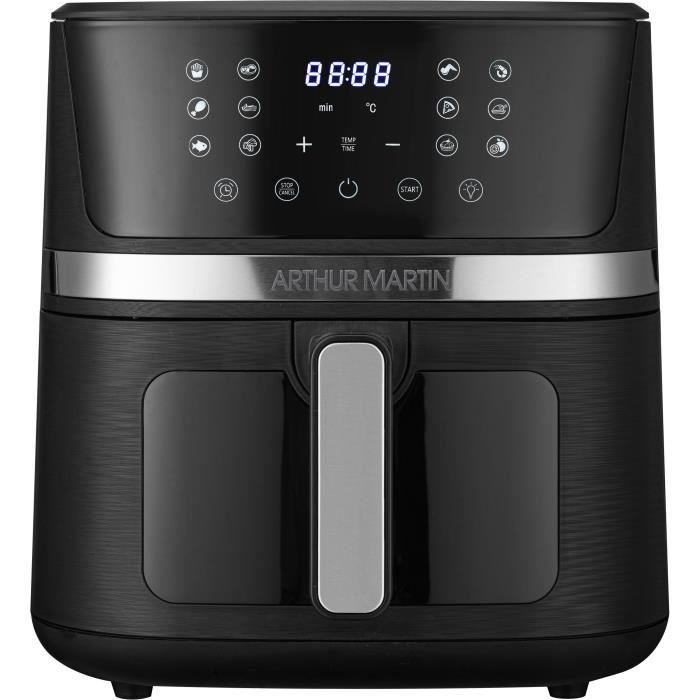 Friteuse sans huile  ARTHUR MARTIN - Airfryer 6,6 L- 1600 W - Ecran tactile - 7 pré-réglages - Noir