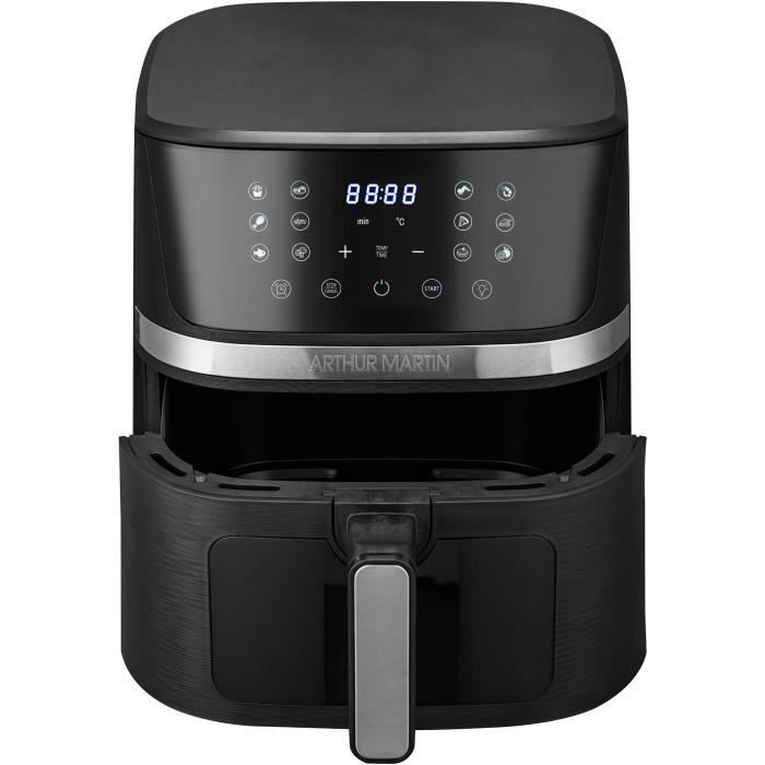 Friteuse sans huile  ARTHUR MARTIN - Airfryer 6,6 L- 1600 W - Ecran tactile - 7 pré-réglages - Noir