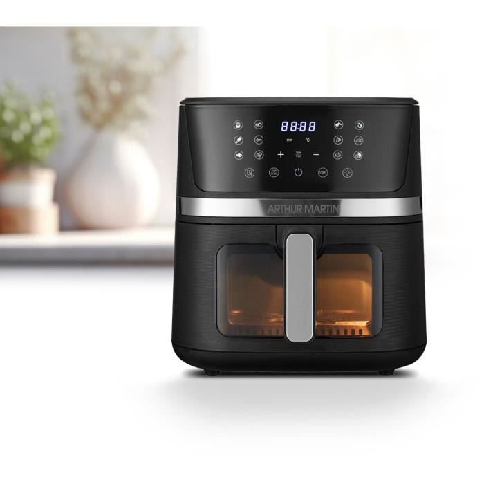 Friteuse sans huile  ARTHUR MARTIN - Airfryer 6,6 L- 1600 W - Ecran tactile - 7 pré-réglages - Noir