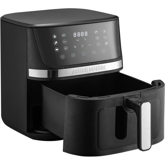 Friteuse sans huile  ARTHUR MARTIN - Airfryer 6,6 L- 1600 W - Ecran tactile - 7 pré-réglages - Noir