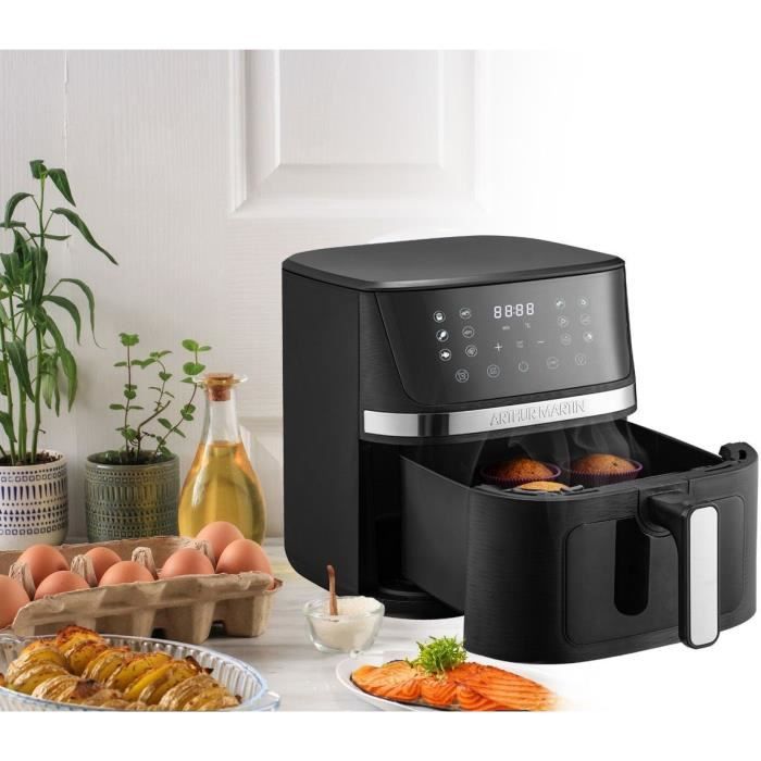 Friteuse sans huile  ARTHUR MARTIN - Airfryer 6,6 L- 1600 W - Ecran tactile - 7 pré-réglages - Noir