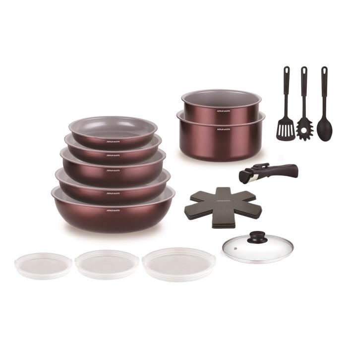 Batterie de cuisine - Tous feux dont induction - ARTHUR MARTIN - AM2503 - Aluminium - 18 pieces - Poignée amovible