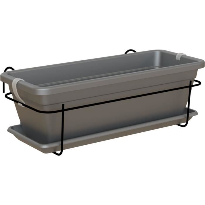 Kit jardiniere balcon ARTEVASI VENEZIA 50cm anthracite - Avec réserve d'eau - Gris - Plastique - Capacité 10L