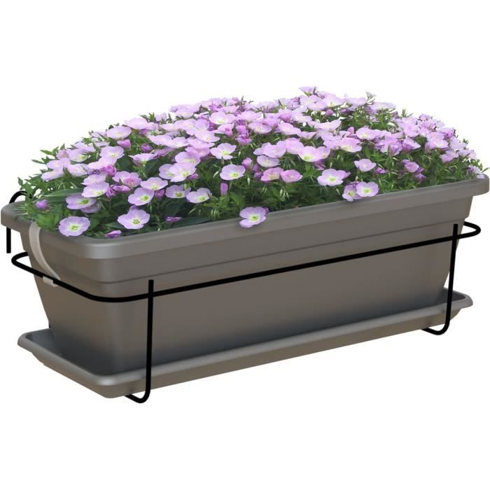 Kit jardiniere balcon ARTEVASI VENEZIA 50cm anthracite - Avec réserve d'eau - Gris - Plastique - Capacité 10L