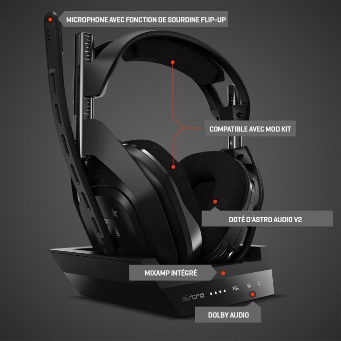 Casque Gamer - Sans fil - Logitech G - A50 - PS5, PS4, PC, MAC - Noir/Argent