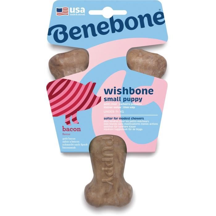 Os a mâcher pour chiots - BENEBONE - Puppy WISHBONE S - Nylon - Saveur bacon 100% véritable