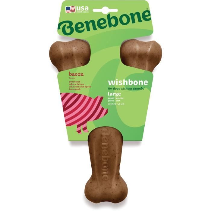 Os a mâcher pour chien adulte saveur bacon - BENEBONE - Wishbone L - Résistant - 100% bacon