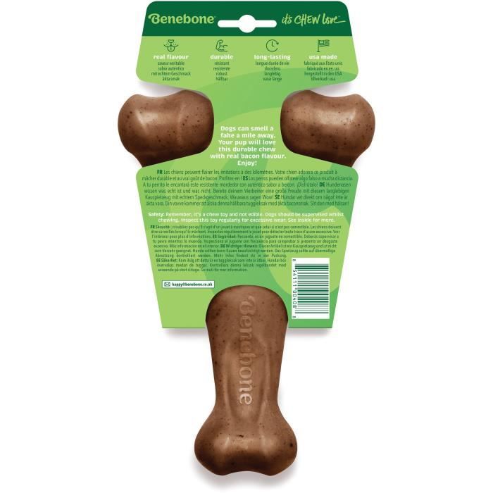 Os a mâcher pour chien adulte saveur bacon - BENEBONE - Wishbone L - Résistant - 100% bacon