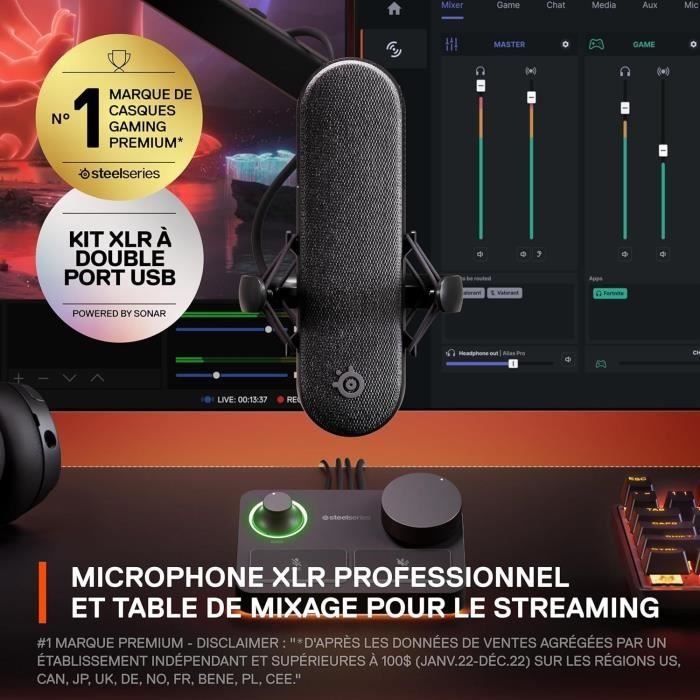 Micro Gaming XLR de qualité studio - STEELSERIES - ALIAS PRO - Noir