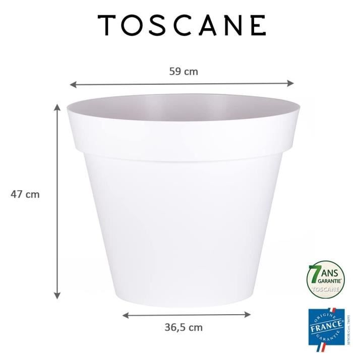 EDA Pot de fleur rond Toscane - Ø 60 x H 47 cm - 76 L - Blanc