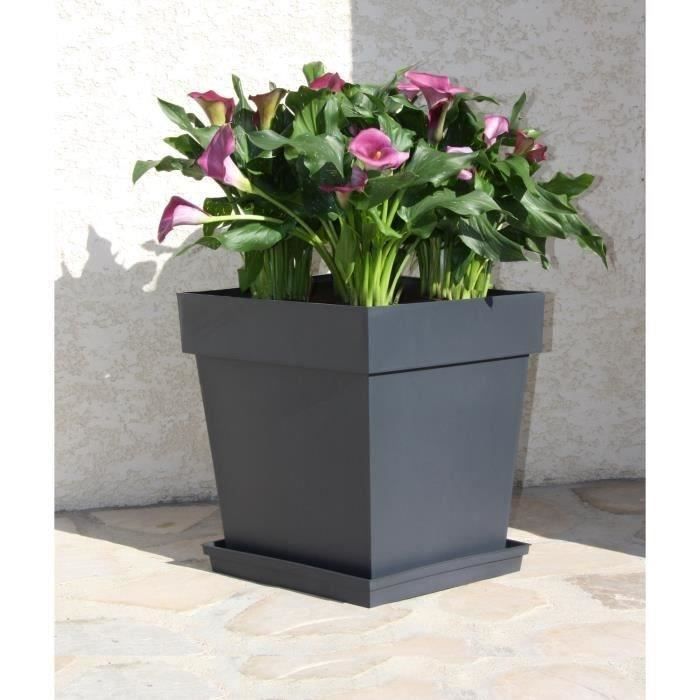 EDA Pot de fleur carré Toscane - 39 x 39 x H 39 cm - 38 L - Gris anthracite