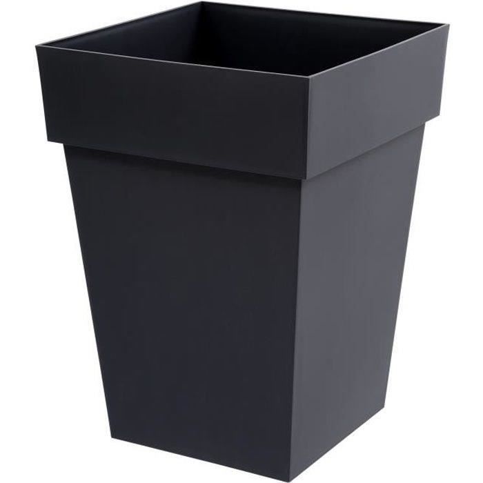 EDA Pot de fleur mi-haut carré Toscane - 39 x 39 x H 53 cm - 51 L - Gris anthracite