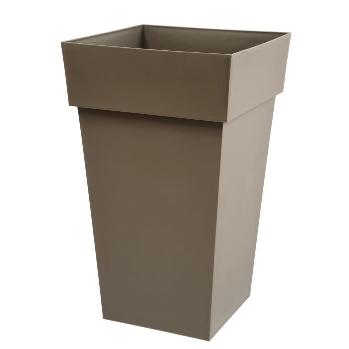 EDA Pot de fleur haut carré Toscane - 39 x 39 x H 65 cm - 62 L - Taupe