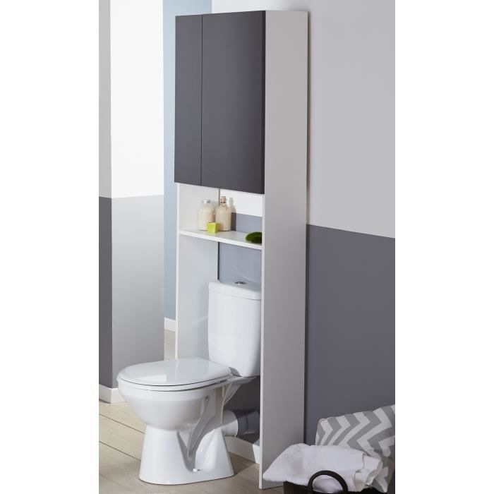 EKIPA Entourage WC 2 portes - Gris ombre et blanc - L 60 x P 22 x 184 cm - VERSA