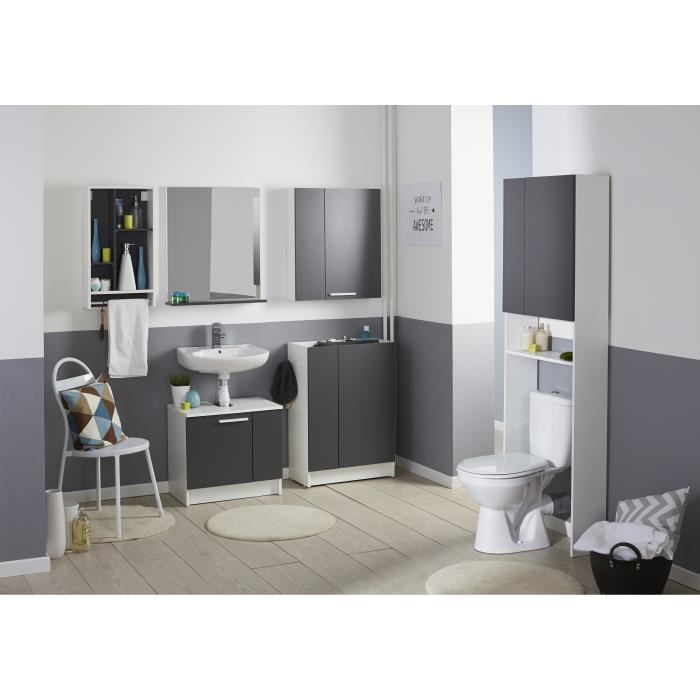 EKIPA Entourage WC 2 portes - Gris ombre et blanc - L 60 x P 22 x 184 cm - VERSA