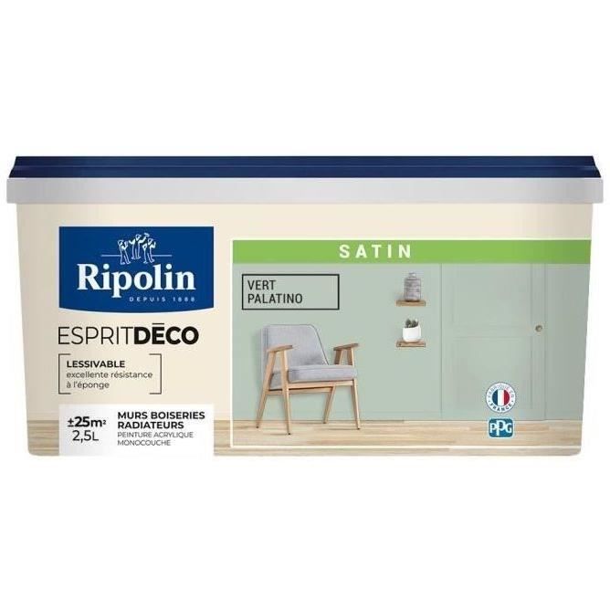 RIPOLIN Peinture Couleur Satin Ultra Couvrante pour Cuisine, Chambre, Salon, Salle, Entrée, Couloir - Vert Palatino