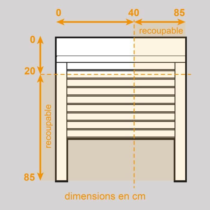 Volet roulant H120 cm x L100 cm en aluminium recoupable en largeur et hauteur - Manoeuvre électrique filaire - Coloris Blanc -