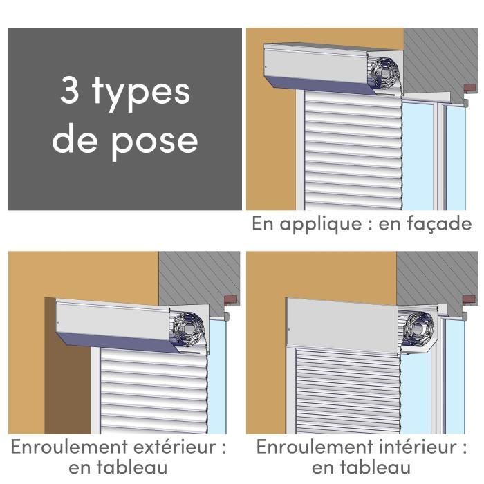 Volet roulant H120 cm x L100 cm en aluminium recoupable en largeur et hauteur - Manoeuvre électrique filaire - Coloris Blanc -