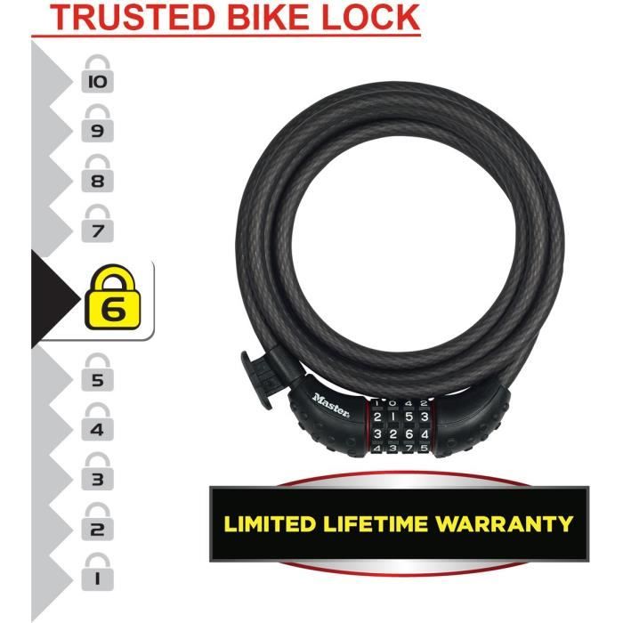 Antivol pour vélo - MASTER LOCK - 8120EURDPRO - Câble torsadé en acier - 1,8 m de longueur