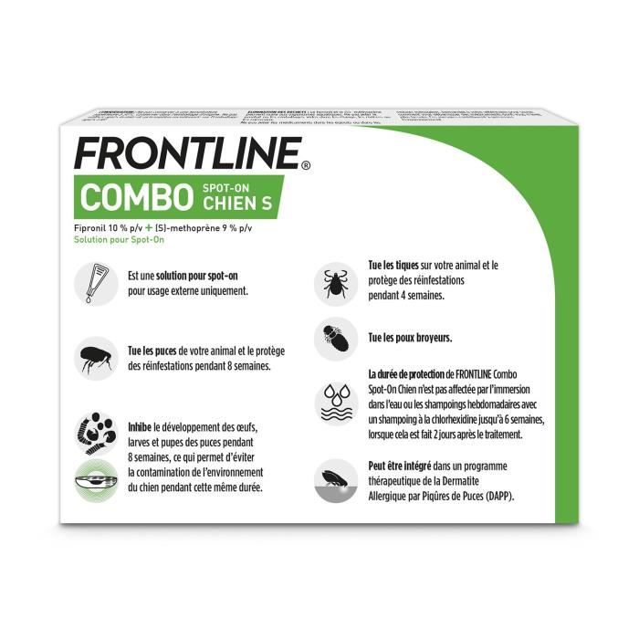 FRONTLINE Combo Chien S - 2 a 10 kg - 6 Pipettes - Puces tiques et poux