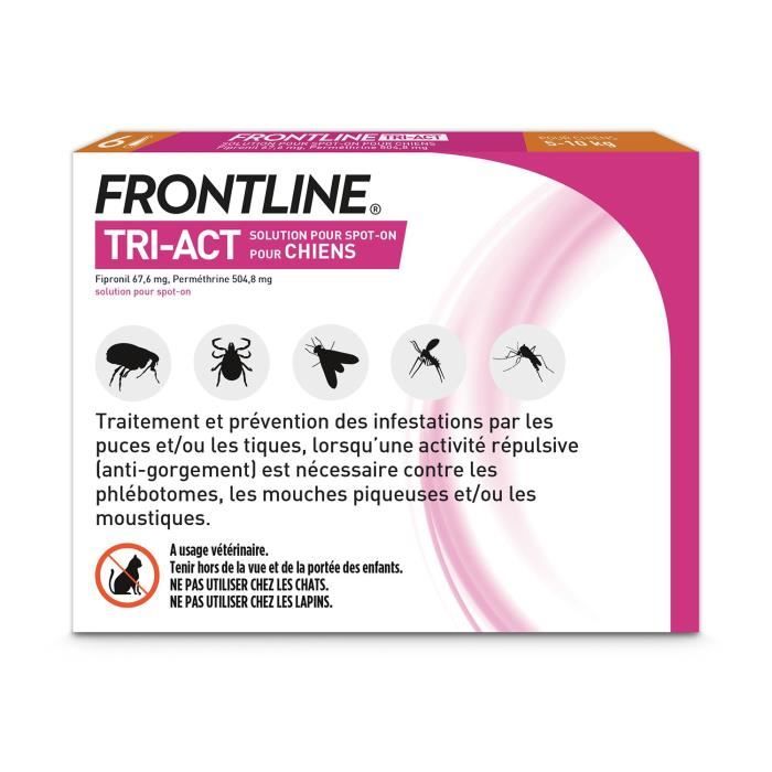 FRONTLINE Tri-Act Chiens S - 5 a 10 kg - 6 Pipettes - puces, tiques, moustiques, phlébotomes et mouches piqueuses