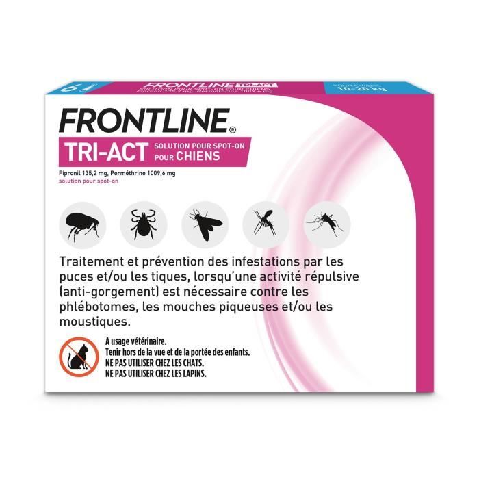 FRONTLINE Tri-Act Chiens M - 10 a 20 kg - 6 Pipettes - puces, tiques, moustiques, phlébotomes et mouches piqueuses