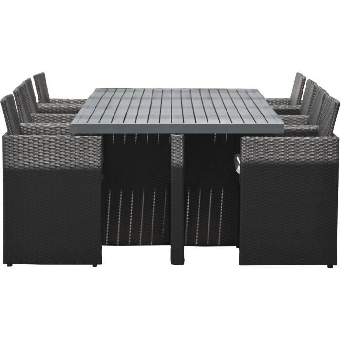 Ensemble repas de jardin encastrable - Noir - Résine tressée et plateau aluminium - 8 places - PVC-8-ALU-N - DCB GARDEN