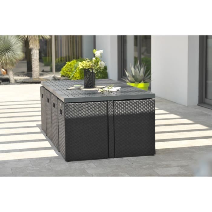 Ensemble repas de jardin encastrable - Noir - Résine tressée et plateau aluminium - 8 places - PVC-8-ALU-N - DCB GARDEN