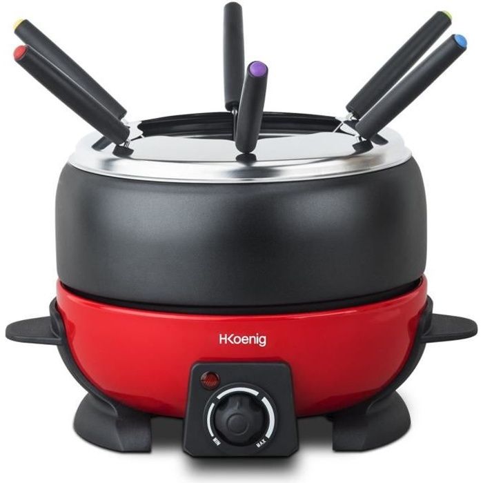 Appareil a fondue électrique rouge et noir - HKoeNIG ALP1800 - 6 personnes - 2L - 800W - Thermostat réglable