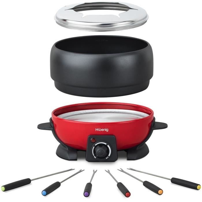 Appareil a fondue électrique rouge et noir - HKoeNIG ALP1800 - 6 personnes - 2L - 800W - Thermostat réglable