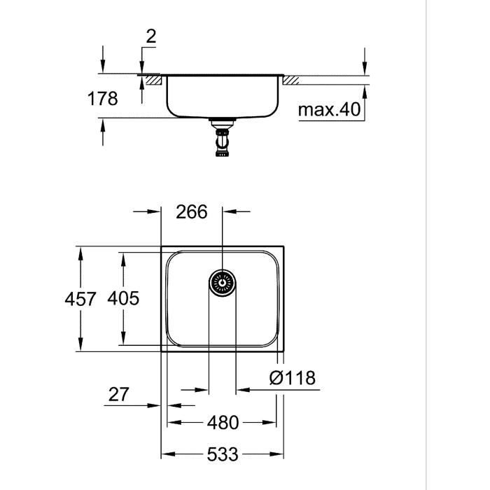 Evier de cuisine - Acier inoxydable - A encastrer par le dessus - GROHE K200 - 31719SD0