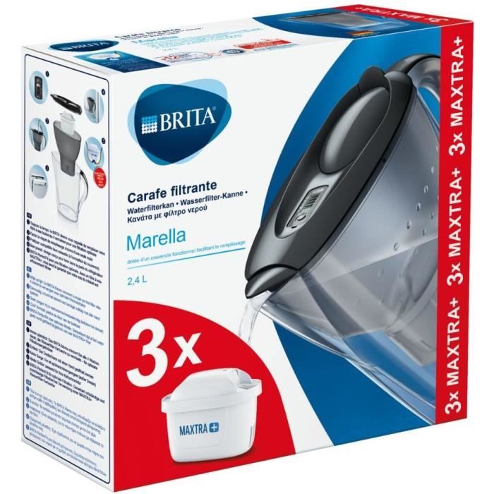 Carafe filtrante - BRITA - MARELLA - Graphite - 3 filtres MAXTRA +