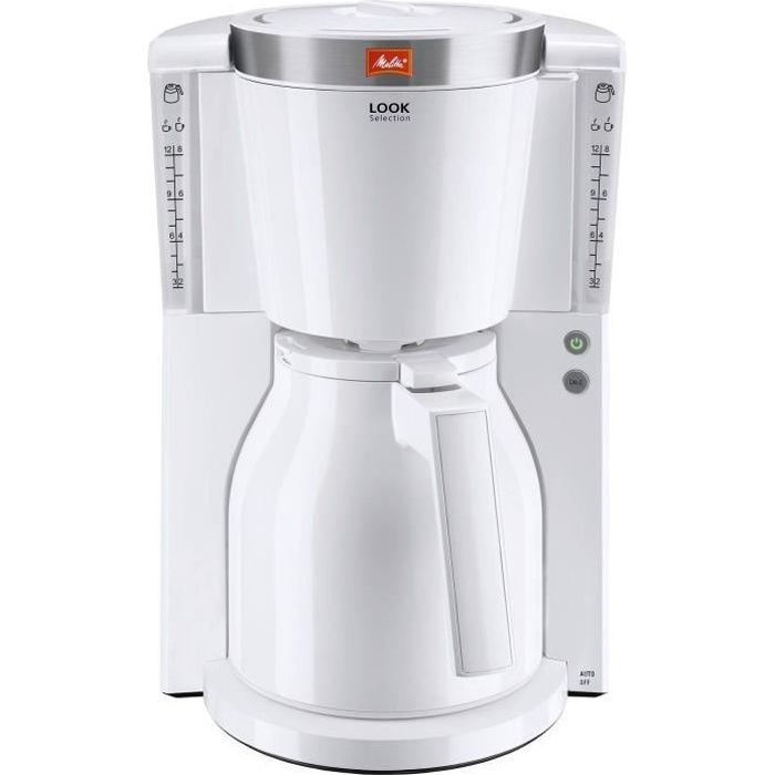 Cafetiere filtre MELITTA Look IV Therm Selection 1011-11 Blanc/Acier Brossé - 12 tasses - AromaSelector - 1000W