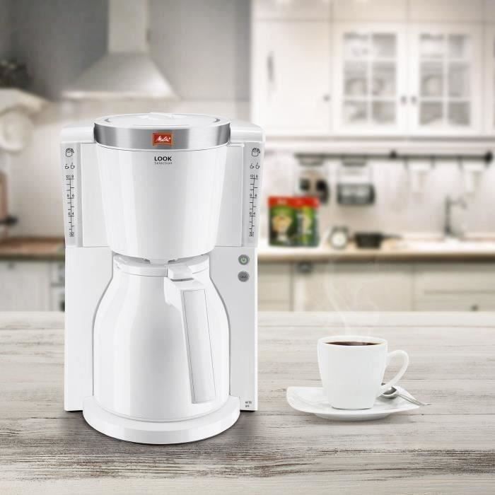 Cafetiere filtre MELITTA Look IV Therm Selection 1011-11 Blanc/Acier Brossé - 12 tasses - AromaSelector - 1000W