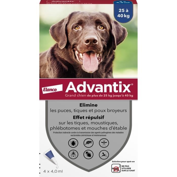 Advantix Chien Solution Antiparasitaire Grande Race 25 a 40kg 4 pipettes