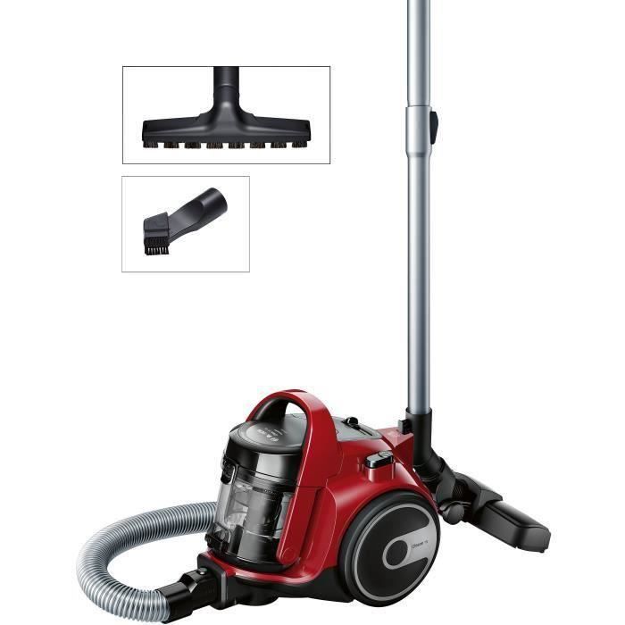 BOSCH BGC05AAA2 Cleann'n aspirateur sans sac rouge - 78 dB - 28 kWh/an - (h)epa - 9m - 1,5L - brosse universelle - brosse parquet