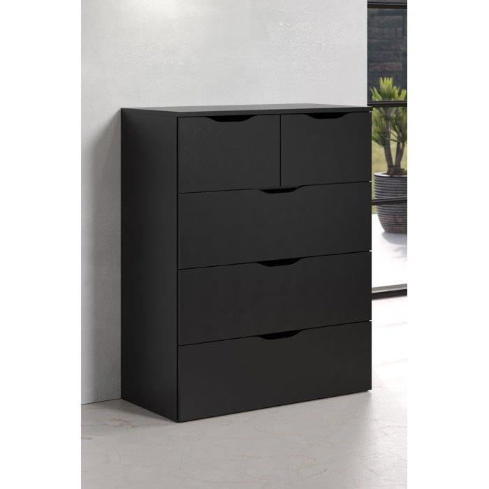 Commode BASIX - 5 tiroirs - Noir Mat - L80 x P40 x H101 cm