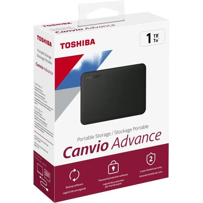 Disque dur externe - TOSHIBA - Canvio Advance - 1 To - Noir