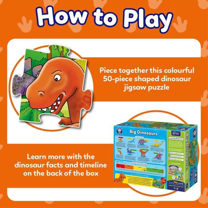 Puzzle Les dinosaures - ORCHARD - 50 pieces - Développe la coordination et les compétences observationnelles