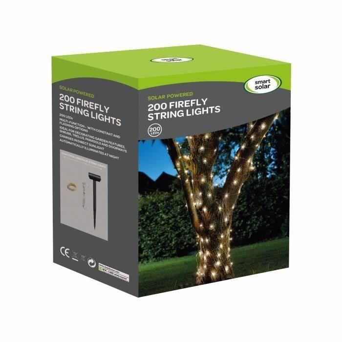 Guirlande solaire extérieure LUCIOLE 200 leds blanc chaud - SMART GARDEN - 21.9m