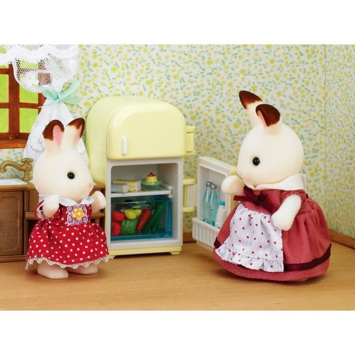 SYLVANIAN FAMILIES - 5014 - Set Maman Lapin Chocolat et Réfrigérateur avec Accessoires - Pour Enfants des 3 Ans