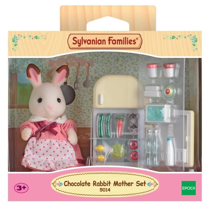 SYLVANIAN FAMILIES - 5014 - Set Maman Lapin Chocolat et Réfrigérateur avec Accessoires - Pour Enfants des 3 Ans