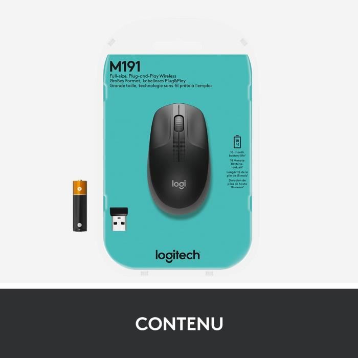 Souris sans fil ergonomique - Logitech - M190 - Noir