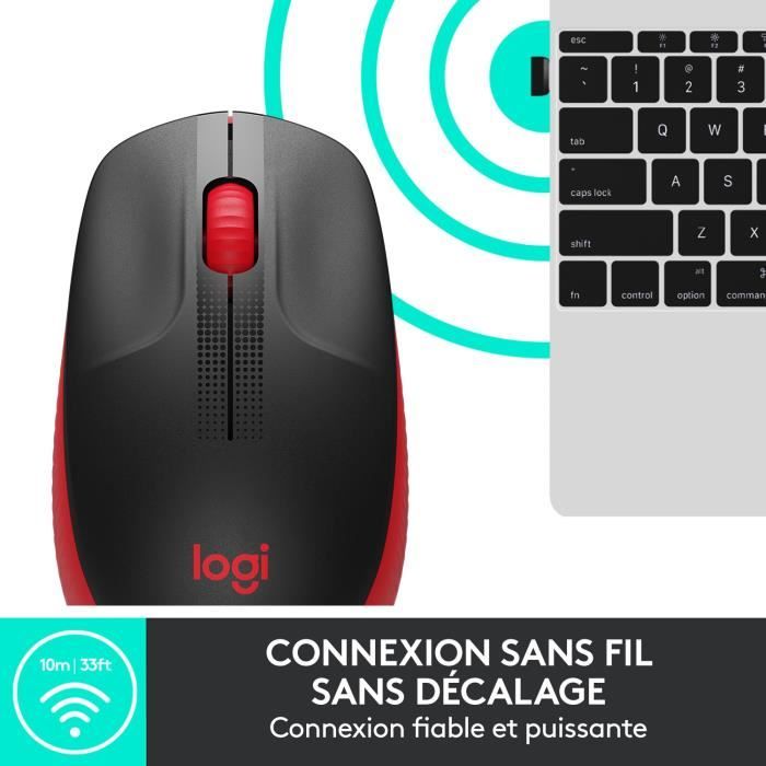 Souris sans fil ergonomique - Logitech - M190 - Rouge