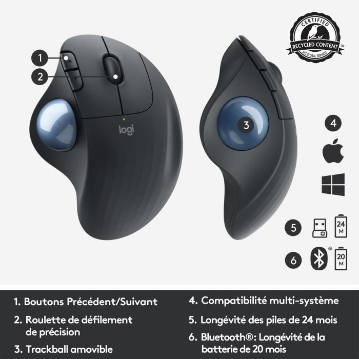 Souris Logitech sans fil ergonomique ERGO M575 - GRAPHITE