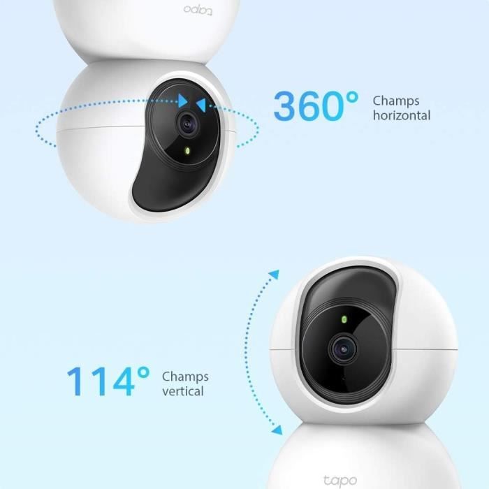 Caméra Surveillance WiFi - TP-Link Tapo C200 - 1080P avec 360° PTZ - Vision Nocturne Détection de Mouvement - pour bébé ou animaux