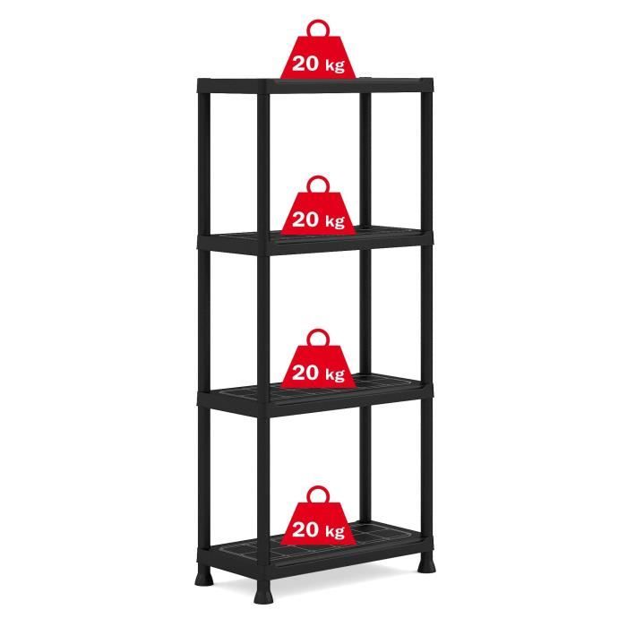 Etagere modulable KETER - Noir - 60 x 30 x 135 cm - 4 tablettes résistantes a l'humidité