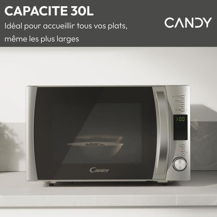 Micro-ondes Gril Candy Essenza - CMXG30DS - 900W - 30L - Argent - Fonction Décongélation - 5 Niveaux de Puissance - 10 Menus Auto