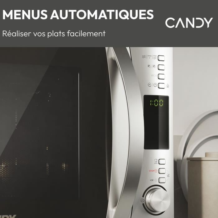 Micro-ondes Gril Candy Essenza - CMXG30DS - 900W - 30L - Argent - Fonction Décongélation - 5 Niveaux de Puissance - 10 Menus Auto